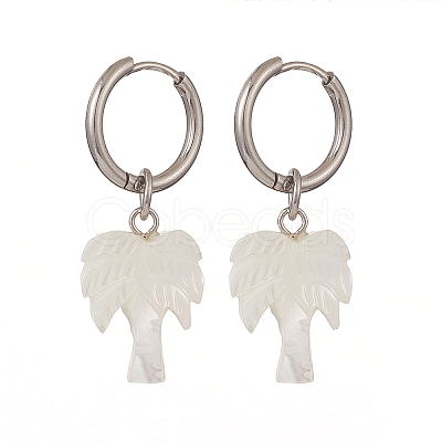 Natural Shell Dangle Hoop Earrings EJEW-JE05195-1