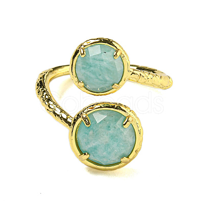 Round Natural Gemstone Open Cuff Rings RJEW-C087-02G-1