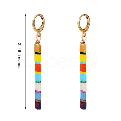 Glass Seed Beads Dangle Hoop Earrings EJEW-SW00002-1