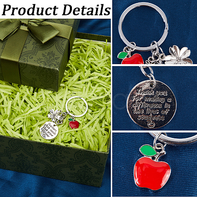 Gorgecraft 4Pcs 4 Style Teachers' Day Flat Round & Heart with Word Keychain KEYC-GF0001-10-1