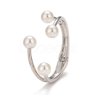 Alloy Wire Wrap with Plastic Pearl Cuff Bangle BJEW-K223-08P-1