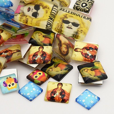 Mixed Style Photo Pattern Glass Cabochons GGLA-X0005-1