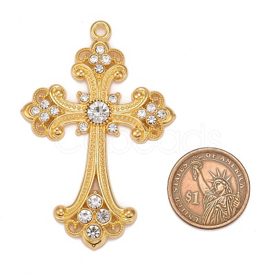 Alloy Rhinestone Cross Big Pendants ALRI-1475-G-NR-1