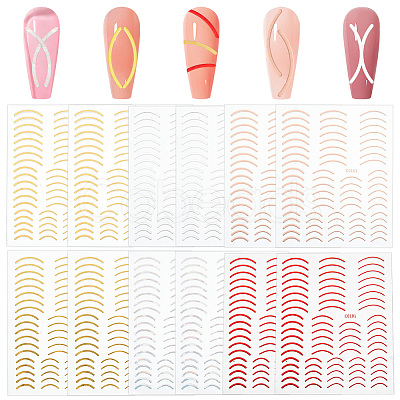 Olycraft 12Pcs 6 Colors Imitation Metal Line Nail Art Stickers MRMJ-OC0003-93-1