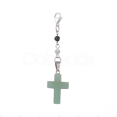 Cross Mixed Gemstone Pandant Decorations HJEW-JM01019-1