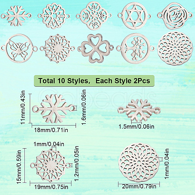 SUNNYCLUE 20Pcs 10 Styles Stainless Steel Connector Charms FIND-SC0004-70-1