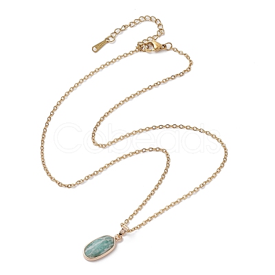 Natural Amazonite Oval Pendant Necklace NJEW-JN04487-02-1