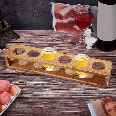 6 Round Holes Bamboo Shot Glasses Holders AJEW-WH0317-05-1