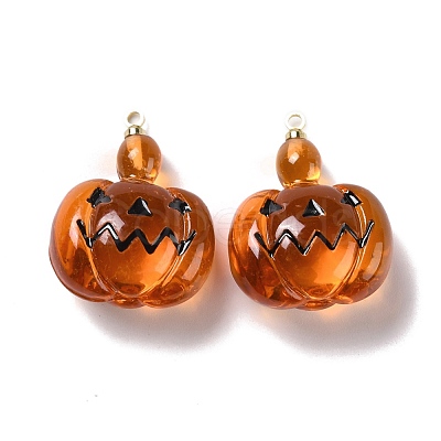 Halloween Pumpkin Transparent Resin Pendants RESI-B010-03B-1