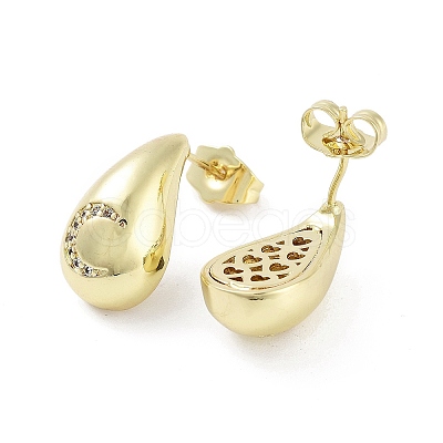 Teardrop Rack Plating Brass Cubic Zirconia Stud Earrings for Women EJEW-B047-02G-09-1