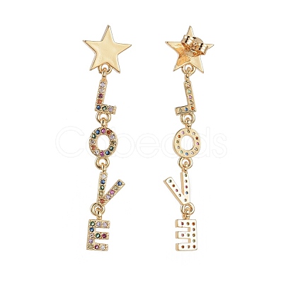 Brass Micro Pave Cubic Zirconia Dangle Stud Earrings EJEW-L224-12G-1