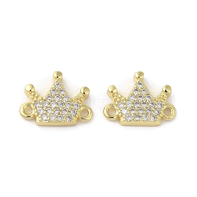 Rack Plating Brass Micro Pave Clear Cubic Zirconia Crown Connector Charms KK-C052-39G-1