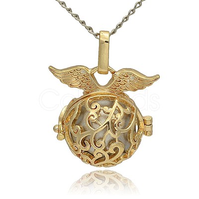 Golden Tone Brass Hollow Round Cage Pendants KK-J230-10G-1