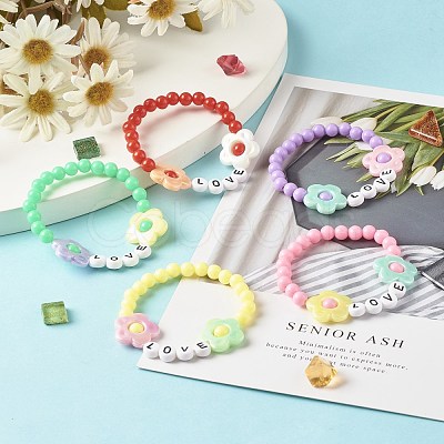 Love Flower Beads Stretch Bracelet for Kid BJEW-JB06954-1