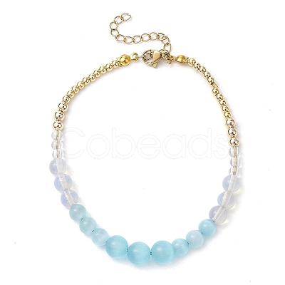 Opalite & Cat Eye Beaded Anklets AJEW-AN00612-1