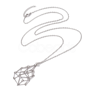 201 Stainless Steel Crystal Stone Cage Pendant Necklaces NJEW-JN04754-1