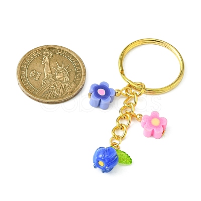 Flower Glass & Polymer Clay Pendant Keychain KEYC-JKC00639-01-1