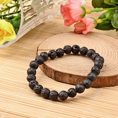 Natural Lava Rock Beaded Stretch Bracelets X-BJEW-JB02263-1