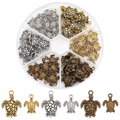 PandaHall Elite 90Pcs 6 Style Tibetan Style Alloy Pendants FIND-PH0017-44-1