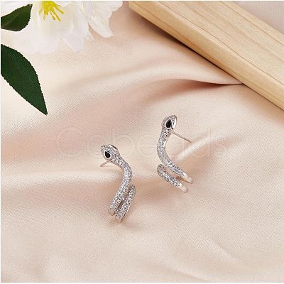 Clear Cubic Zirconia Snake Stud Earrings JE1077A-1