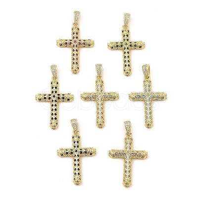 Brass Micro Pave Cubic Zirconia Pendants KK-E051-01G-1