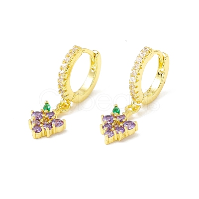 Cubic Zirconia Grape Dangle Hoop Earrings EJEW-H086-05G-1