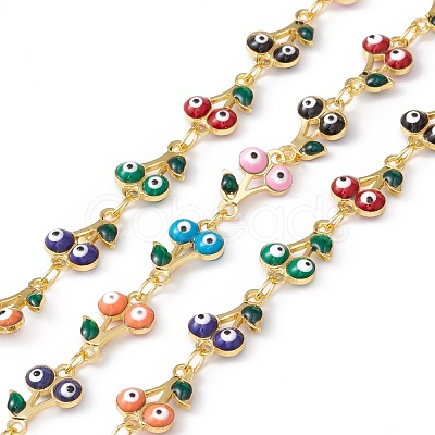 Handmade Eco-friendly Brass Enamel Cherry with Evil Eye Link Chain CHC-E025-26G-1