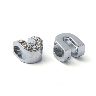 Platinum Color Letter U Alloy Rhinestone Initial Slide Charms X-ZP12-U-1