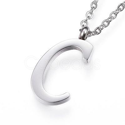 Non-Tarnish 304 Stainless Steel Initial Pendant Necklaces NJEW-P151-C-P-1