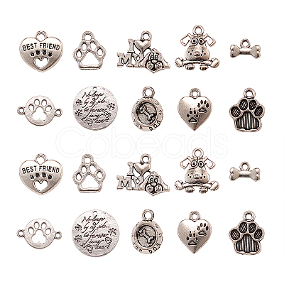 100Pcs 10 Styles Tibetan Style Alloy Puppy Pendants TIBEP-CJ0001-46-1