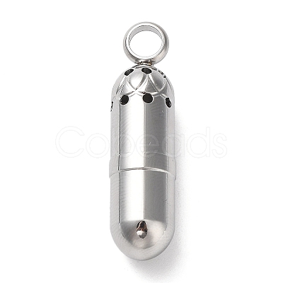 Non-Tarnish 201 Stainless Steel Pill Shape Urn Ashes Big Pendants BOTT-PW0001-009P-1