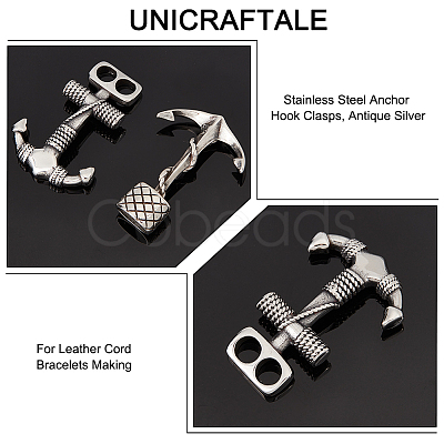 Unicraftale 4Pcs 2 Styles 304 Stainless Steel Anchor Hook Clasps STAS-UN0047-10-1