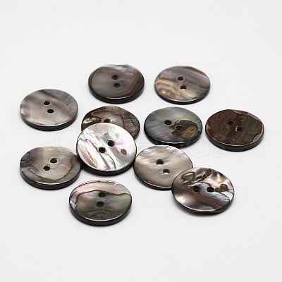 2-Hole Flat Round Natural Black Shell Buttons SHEL-P012-21-1