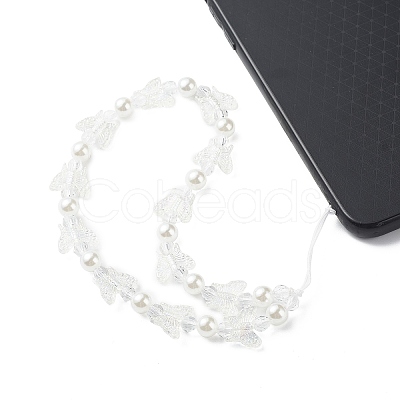 Acrylic Butterfly Pearl Beaded Mobile Straps HJEW-JM00813-1