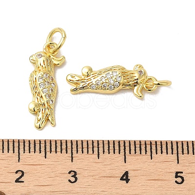 Parrot Rack Plating Brass Micro Pave Clear Cubic Zirconia Pendants KK-K377-65G-1