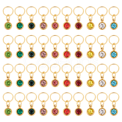 40Pcs 10 Color PVD Vacuum Plating Real 18K Gold Plated 201 Stainless Steel Rhinestone Charms PALLOY-AB00194-1