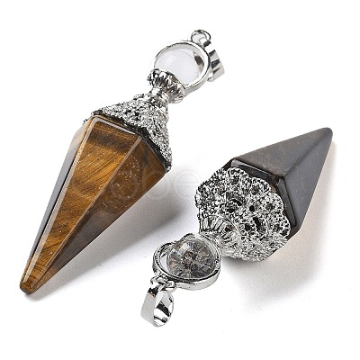 Natural Tiger Eye Faceted Cone Big Pendants G-P552-04P-06-1