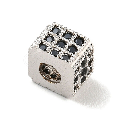 Brass Micro Pave Black Cubic Zirconia Beads KK-G493-37B-P02-1