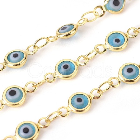 3.28 Feet Handmade Evil Eye Lampwork Link Chains X-CHC-F009-01A-G05-1