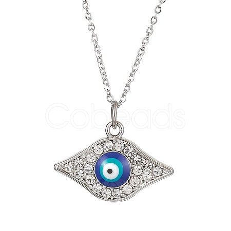 Alloy Crystal Rhinestone Cable Chain Blue Enamel Eye Pendant Necklaces for Women NJEW-JN04977-02-1