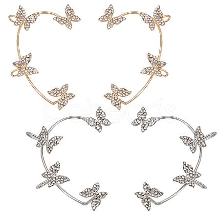 SUNNYCLUE 4Pcs 4 Style Crystal Rhinestone Butterfly Climber Wrap Around Cuff Earrings EJEW-SC0001-27-1