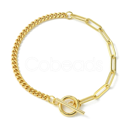 Brass Curb & Paperclip Chain Bracelet with Toggle Clasps BJEW-JB10020-1