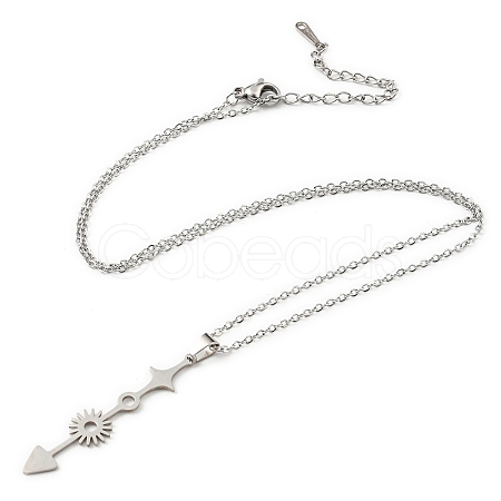 Non-Tarnish 201 Stainless Steel Arrow & Sun & Star Pendant Necklace with Cable Chains NJEW-Q317-19P-1