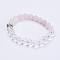 Natural Rose Quartz & Quartz Crystal Stretch Bracelets, with Alloy Crown Beads, Antique Silver, Round, 2 inch(50mm)