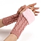 Acrylic Fibers Knitting Fingerless Gloves, Arm Warmer, Winter Warm Gloves with Thumb Hole, Pink, 210x60mm