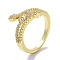 Brass Micro Pave Cubic Zirconia Cuff Rings, Long-Lasting Plated, Leaf, Golden, US Size 6 3/4(17.1mm)