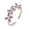 Flower Rack Plating Brass Micro Pave Cubic Zirconia Open Cuff Rings for Women, Cadmium Free & Lead Free, Long-Lasting Plated, Platinum, Medium Violet Red, Flower: 9.8x20.5mm, Adjustable