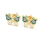 Butterfly Real 18K Gold Plated Brass Stud Earrings, with Enamel and Cubic Zirconia, Green, 10x12mm