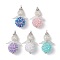 Glass Seed Beads Alloy Pendants, with Pearlized Glass Pearl Bead, Angel, Platinum, Mixed Color, 44.5x30.5x19.5mm, Hole: 2.5mm