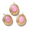 Natural Rhodonite Pendants, Ion Plating(IP) 304 Stainless Steel Oval Charms, Real 18K Gold Plated, 17.5x14x7mm, Hole: 1.4mm